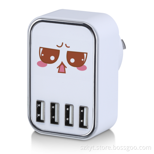DIY printing Top selling colorful korea mobile phone charger with 4 USB ports